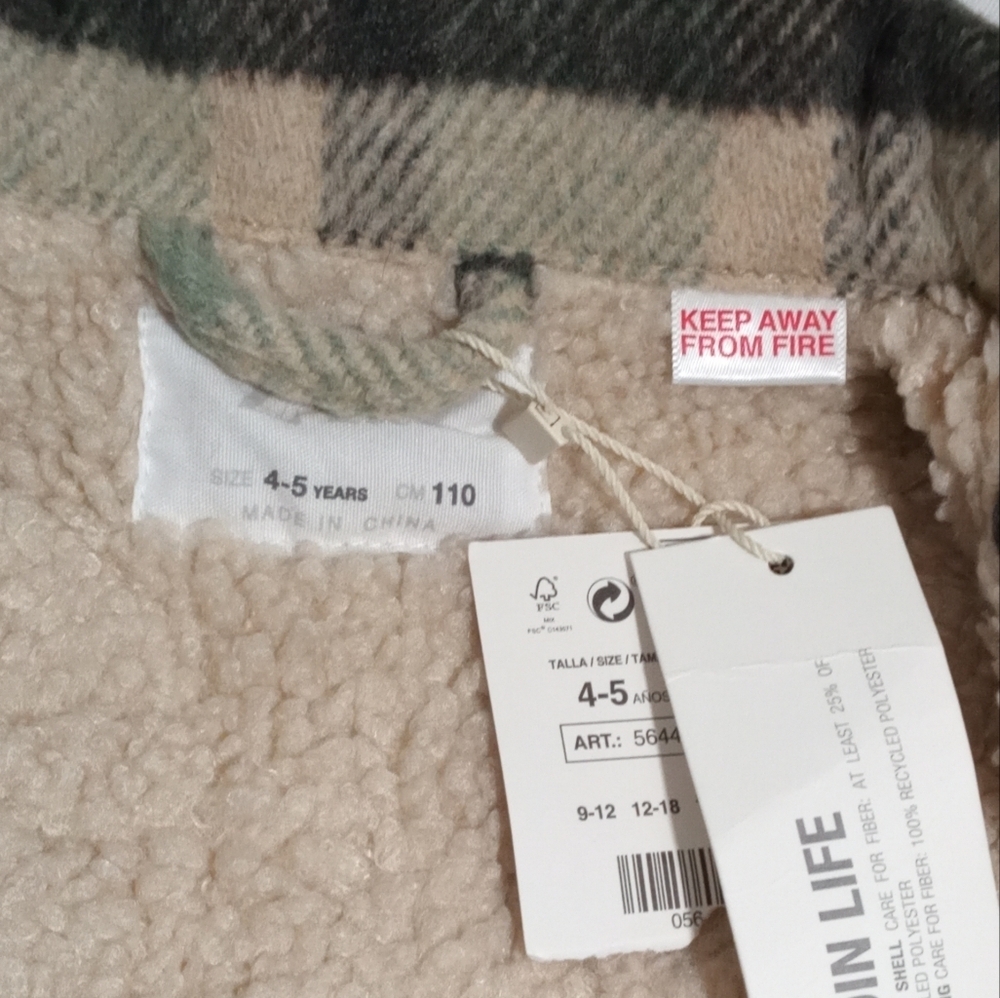 Zara Kids Plaid Fleece Lined Snap Closure Jacket Size 4-5 - Picture 4 of 7